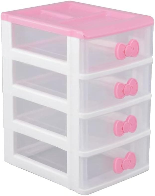 Kawaii Pink 4-Drawer Plastic Desk Organizer