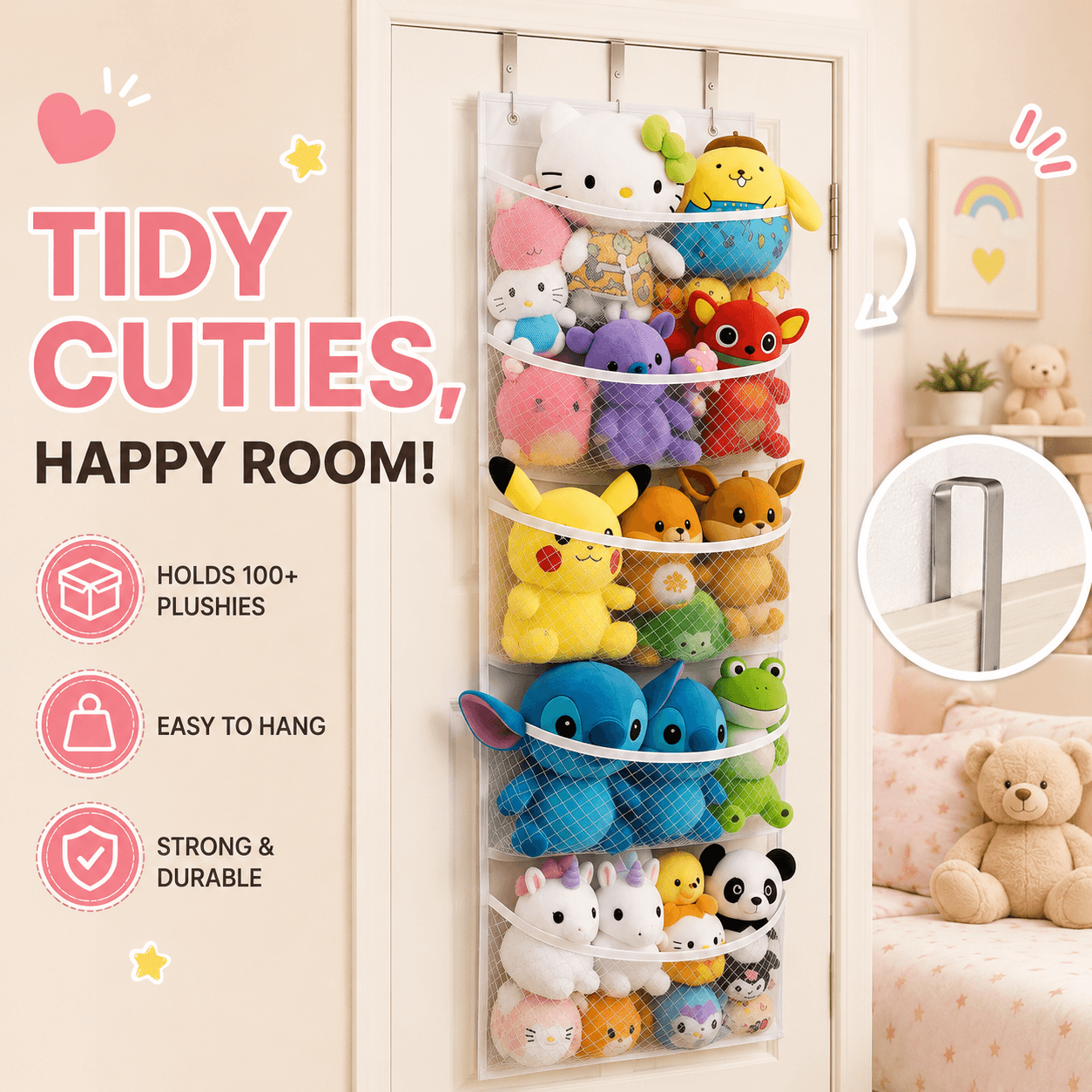 Honeyera Over Door Stuffed Animal Storage Organizer