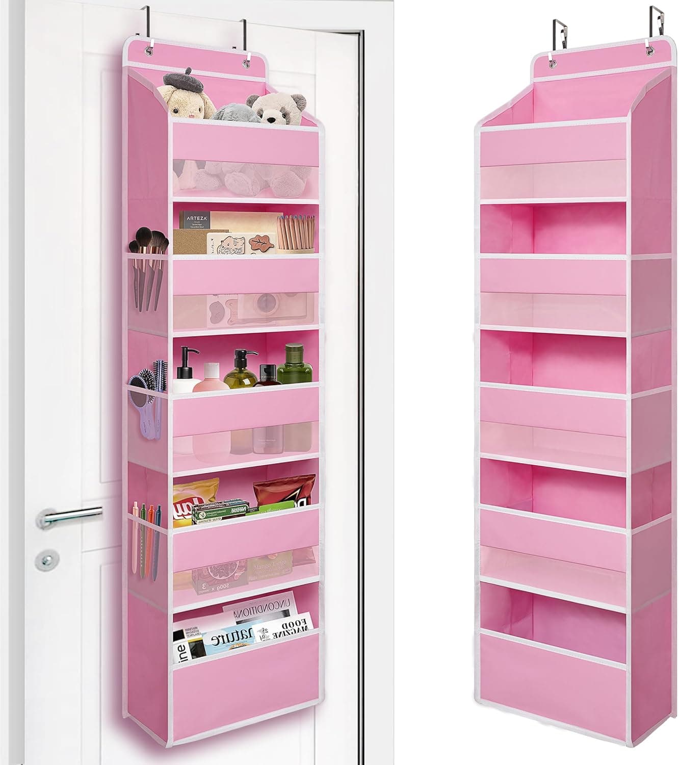 Pink Over-the-Door Hanging Organizer with Mesh Pockets