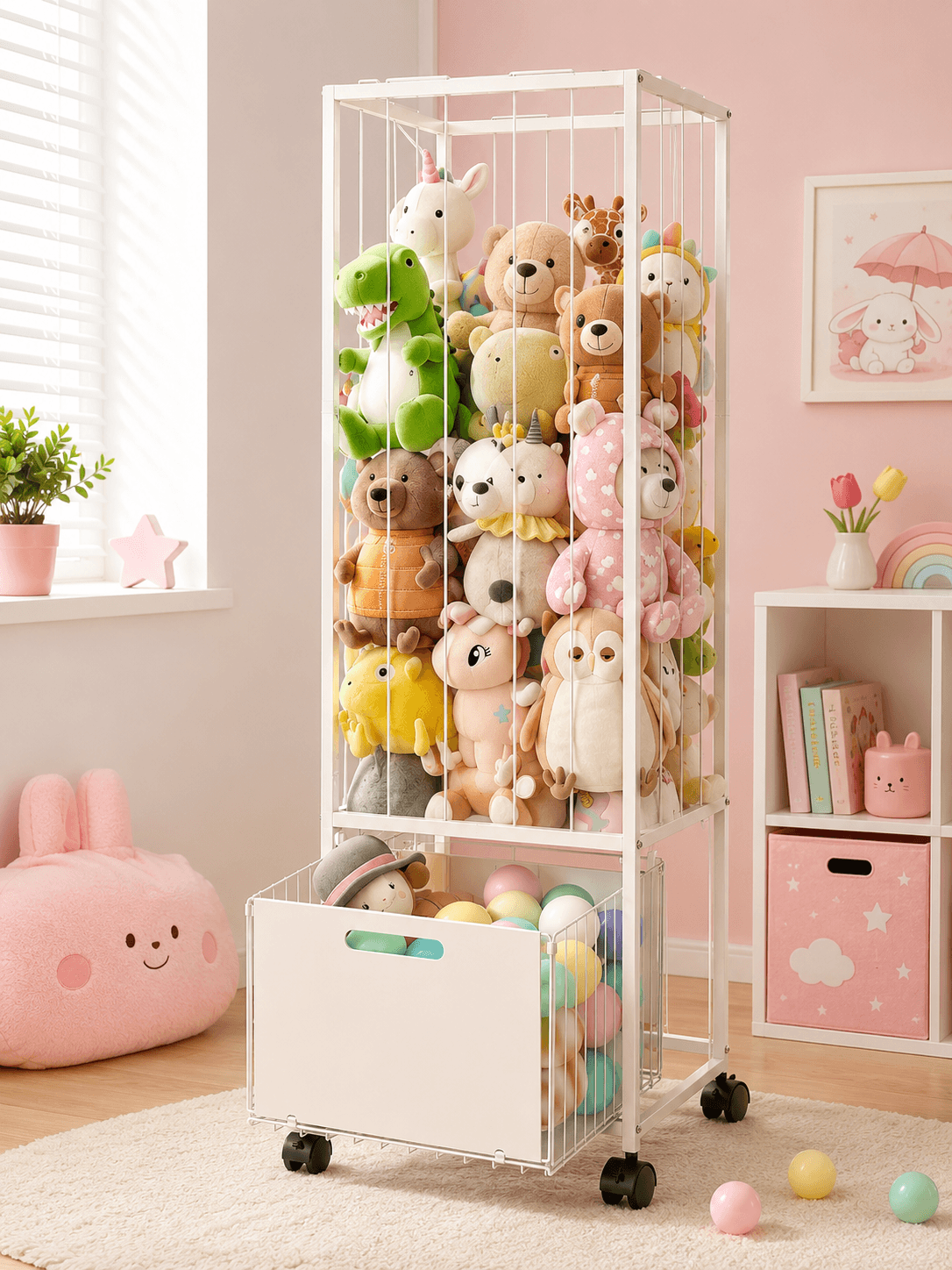White Rolling Stuffed Animal Storage Organizer