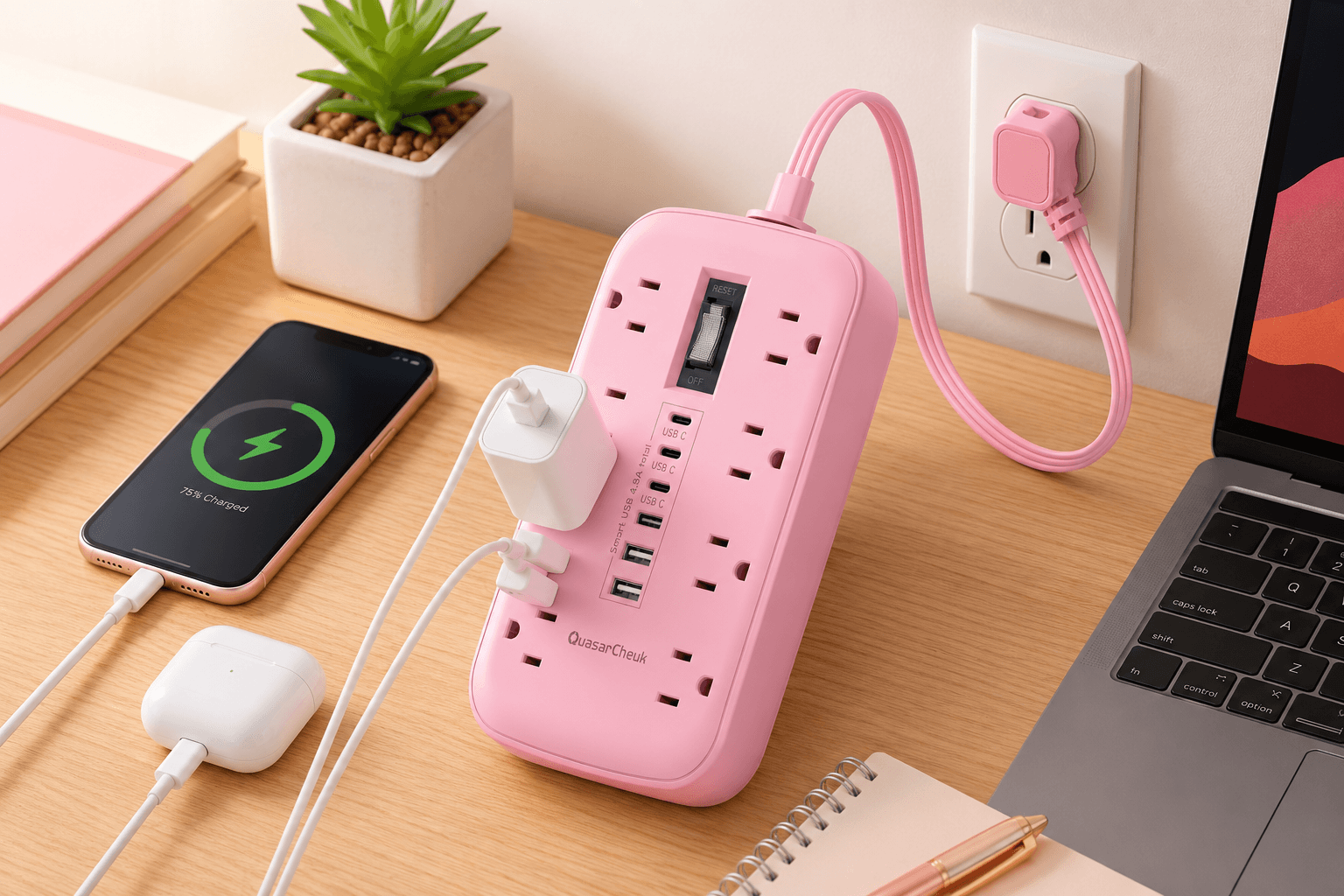 QuasarCheuk Pink Surge Protector Power Strip
