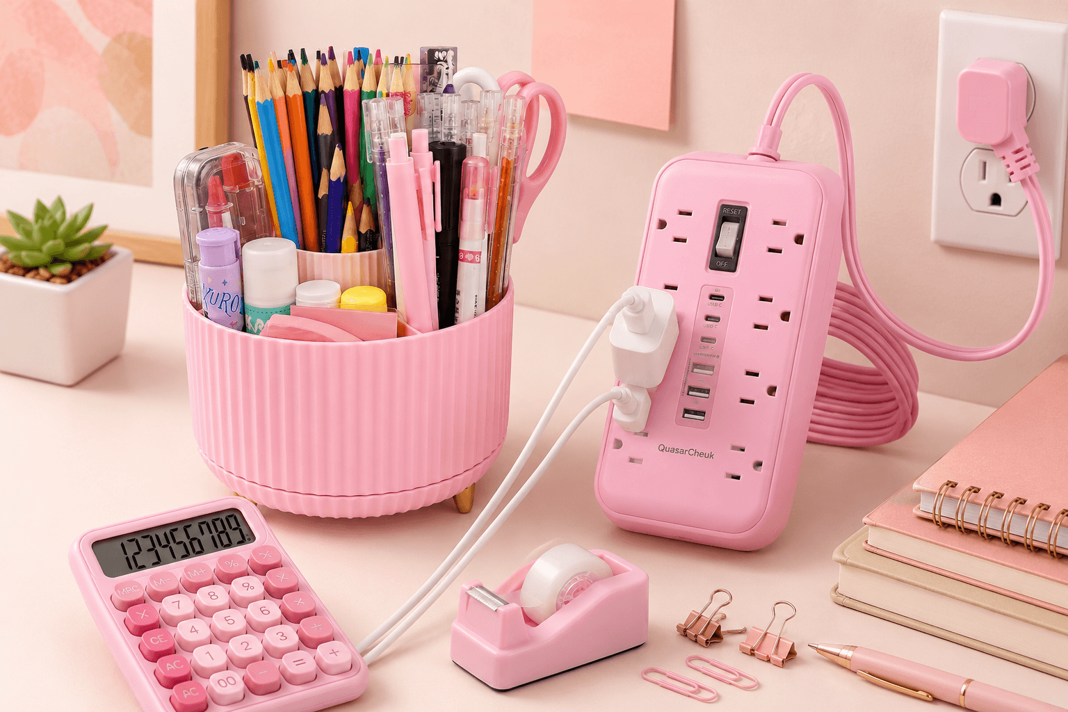 Pink 360 Desk Organizer Stationery Set
