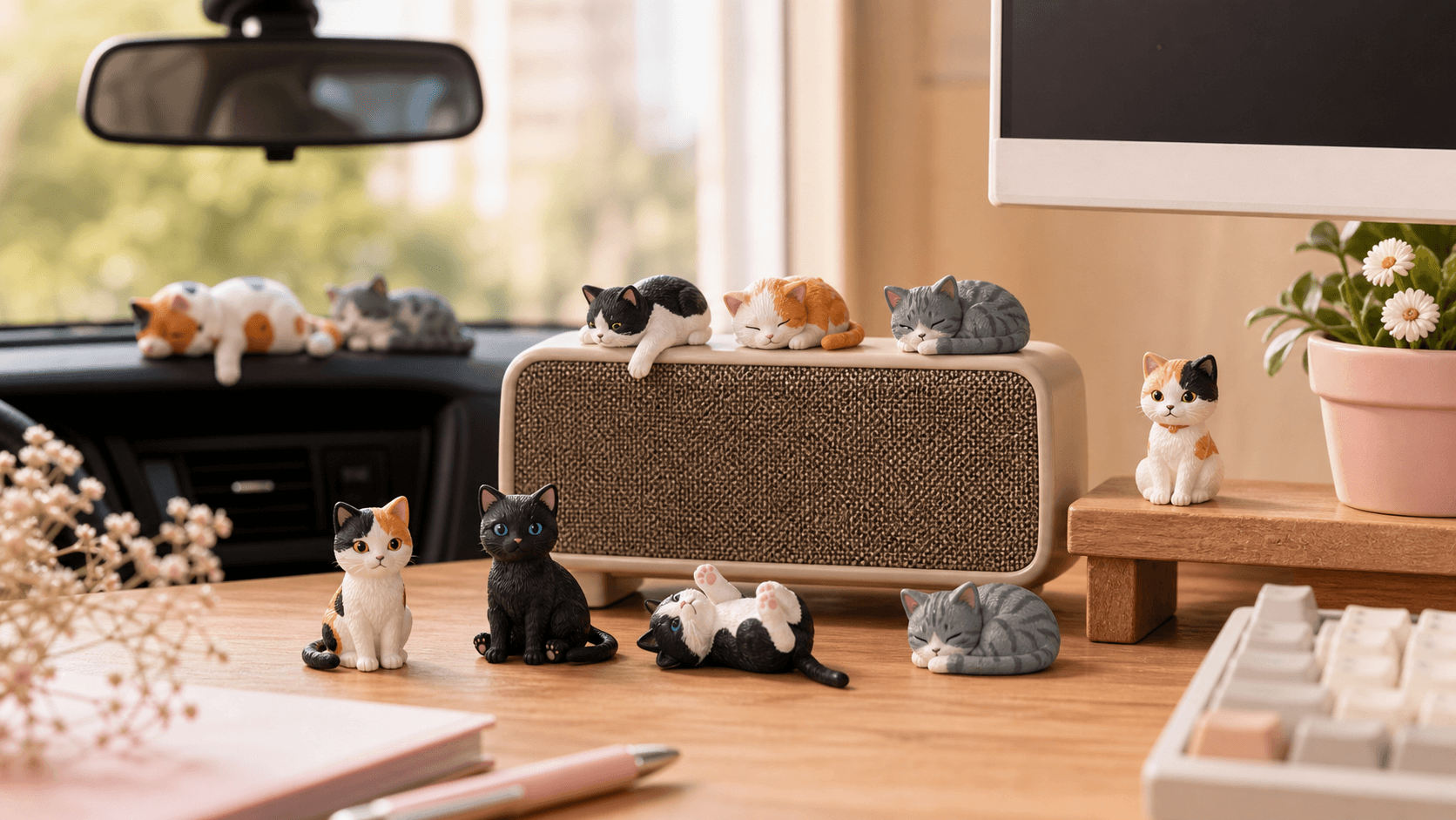 Kawaii Mini Cat Car Dashboard Decorations